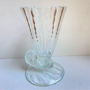 Cornucopia Horn of Plenty vase clear textured glass vintage fluted ribbed